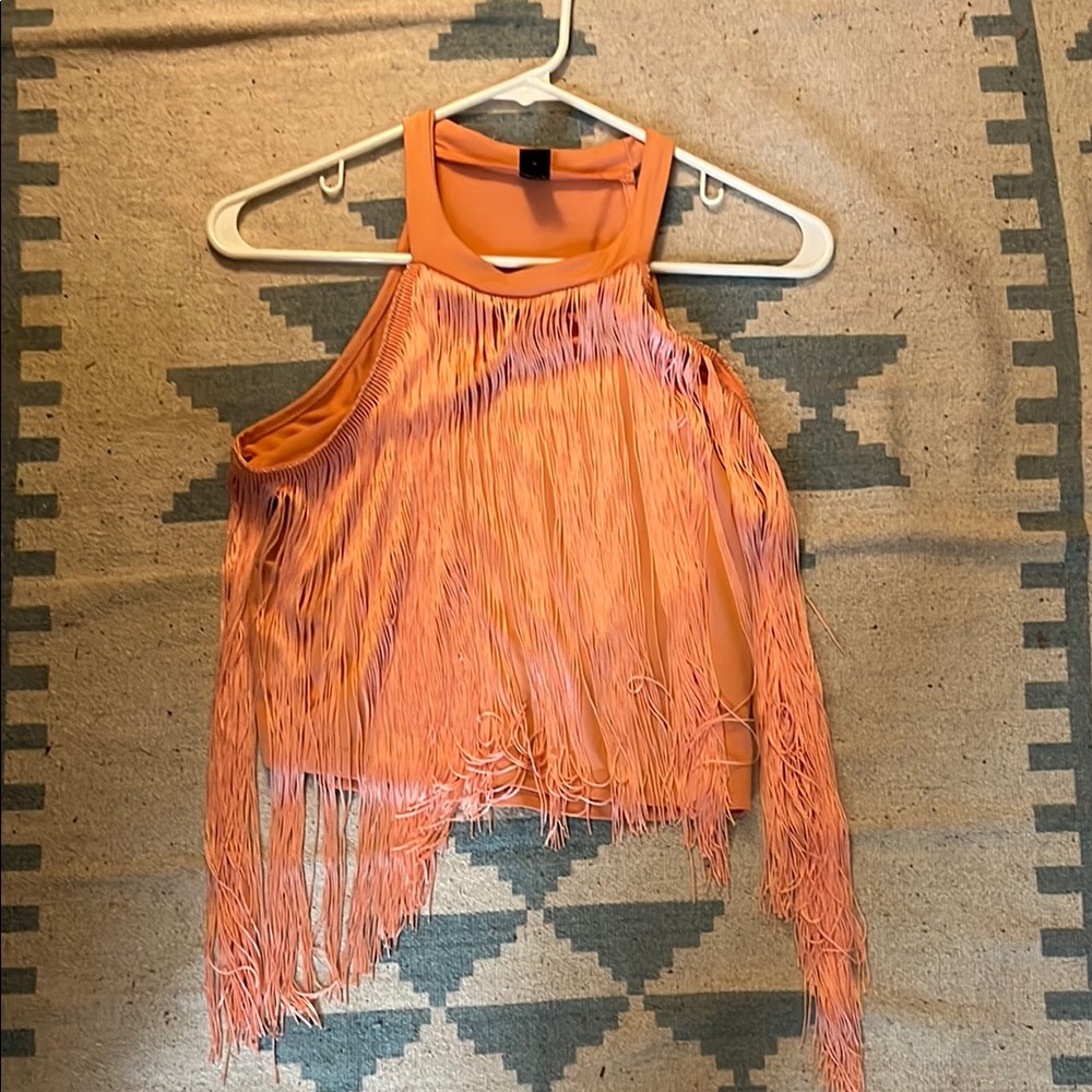 Orange Fringe Sleeveless Top